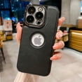thumbnail image 2 of Allytech Slim Case for iPhone 15 Pro Max with Camera Lens Protector, Business Luxury PU Leather Logo View Shockproof Anti-Drop Lightweight Plating Edge Protective Case for Women Men - Black, 2 of 9