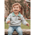 thumbnail image 5 of BemeyourBBs Toddler Baby Boy Fall Winter Spring Sweatshirt Valentines Day Outfits Tractor Embroidery Quarter Zip Pullover Plaid Lapel Long Sleeve Collared Shirt Sweater Tops, 5 of 9