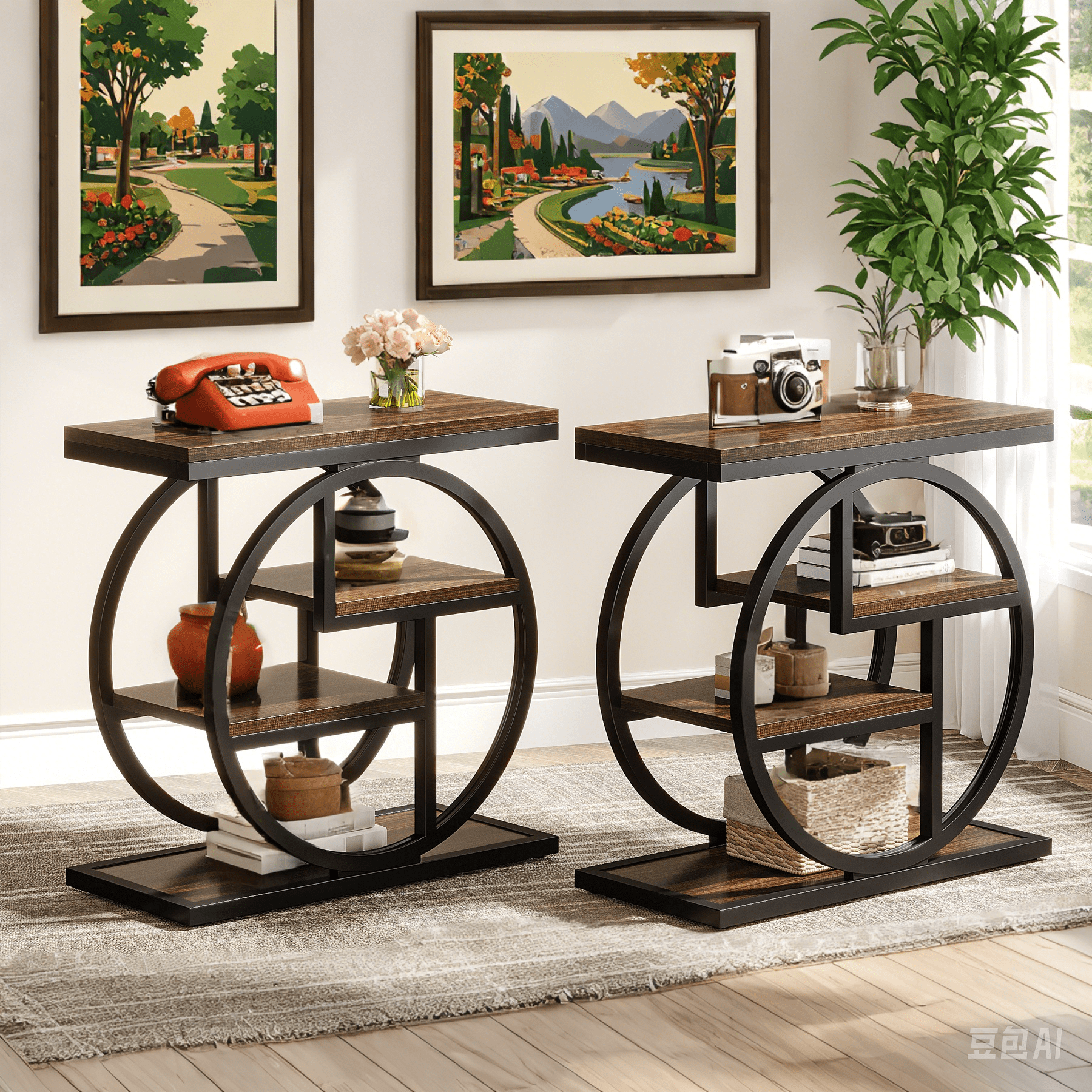 MAYEERTY 4-Tier Storage Side Table Easy Assembly Reinforced MDF Heavy-Duty Metal Frame