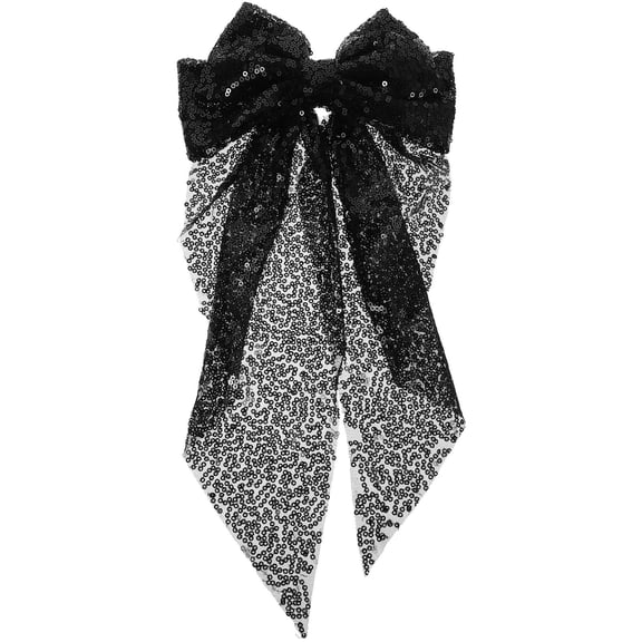 Milisten Black Sequin Large Bow Hair Clip for Elegant High Ponytail