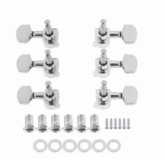 6 Pieces Guitar Tuning Pegs(3L 3R), Complete Set of Silver Machine Heads – Includes Knobs, Great for Acoustic Guitar Tuning