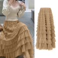 thumbnail image 3 of Falda plisada de tul con volantes multicapa para mujer, de cintura alta maxifalda mullida, vestido de pastel de hadas, Falda larga de tutú para fiesta, verano y primavera, 3 of 5