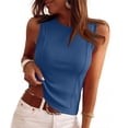thumbnail image 2 of Sleeveless Tank Tops for Women Round Neck Ribbed Knit T Shirts Y2k Summer Fitted Going Out Shirts, L, 2 of 7