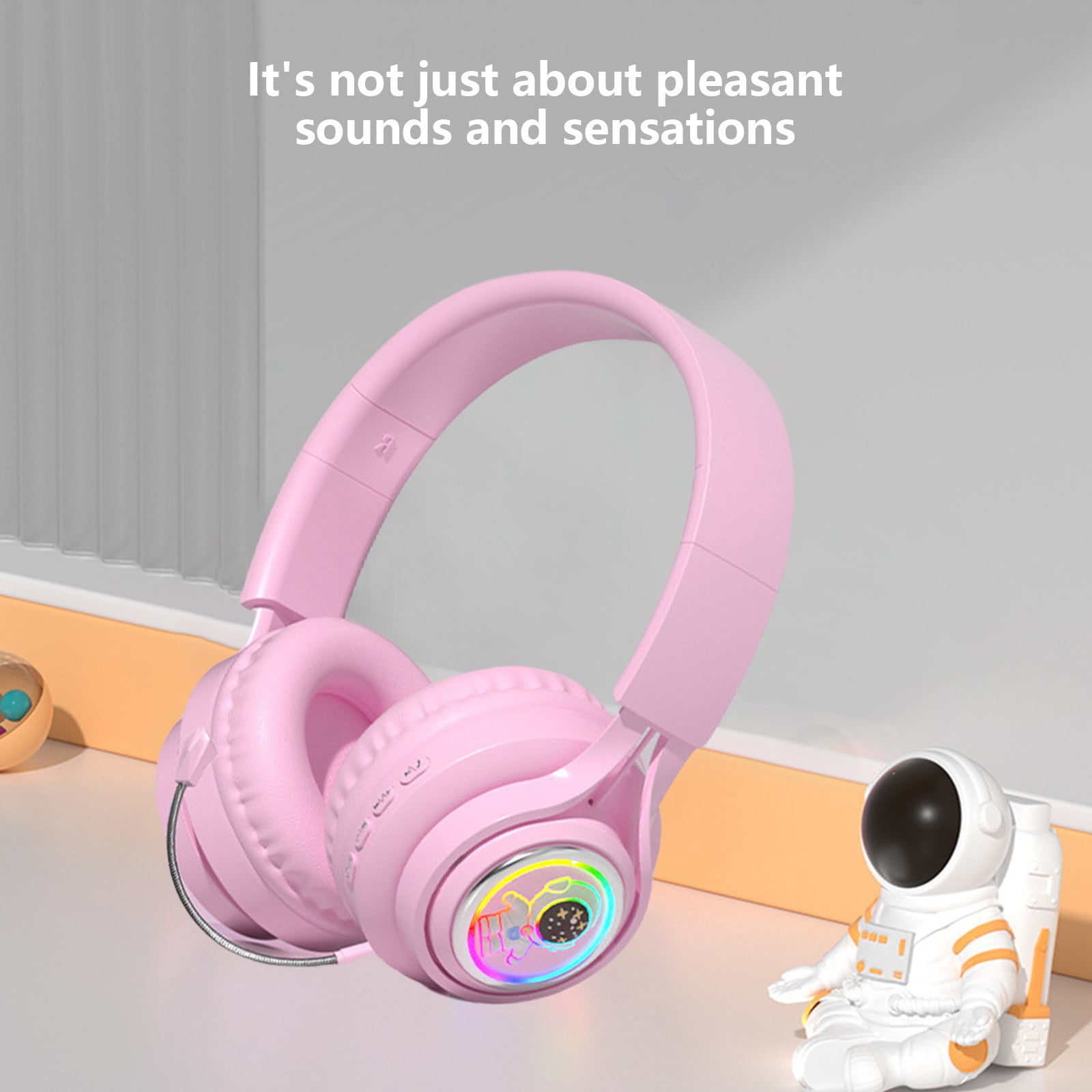 Active Noise Cancelling Headphones, Wireless Over Ear Bluetooth Headphones, 3EQ Modes via Button, 60H Playtime Lightweight Folding Stereo Bass Headset with Mic, for Travel Home(Pink)