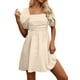 thumbnail image 1 of Vestido plisado con cuello cuadrado y mangas abullonadas para mujer - Vestido mini informal de verano en color liso - S-XXL, 1 of 5