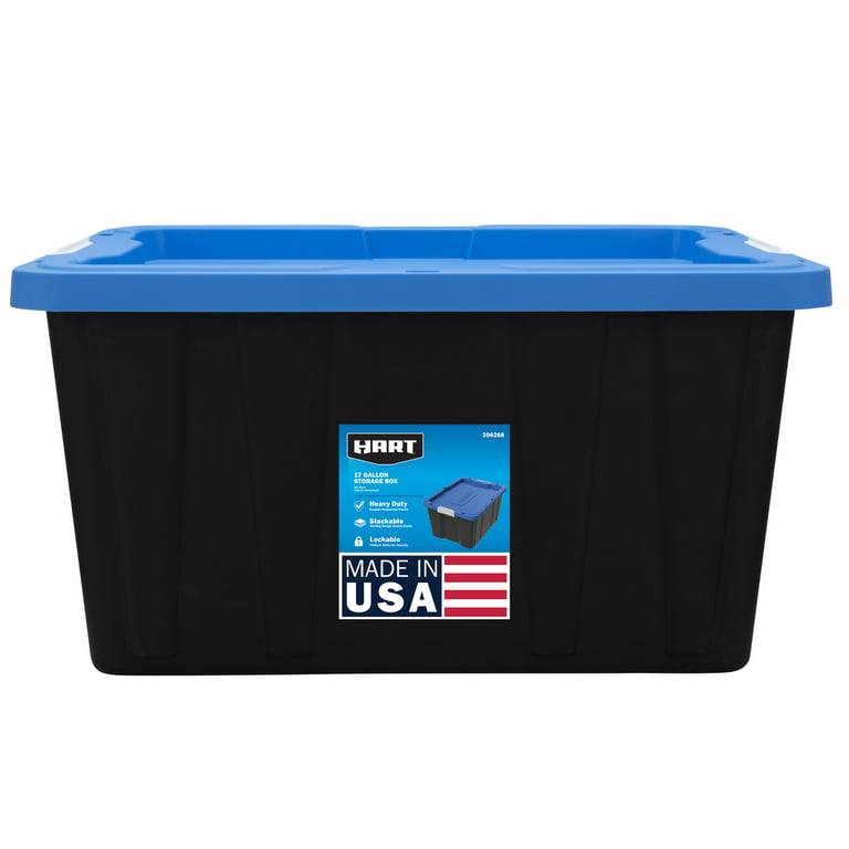 12 Gallon Heavy Duty Latching Plastic Storage Box, Black Base/Blue
