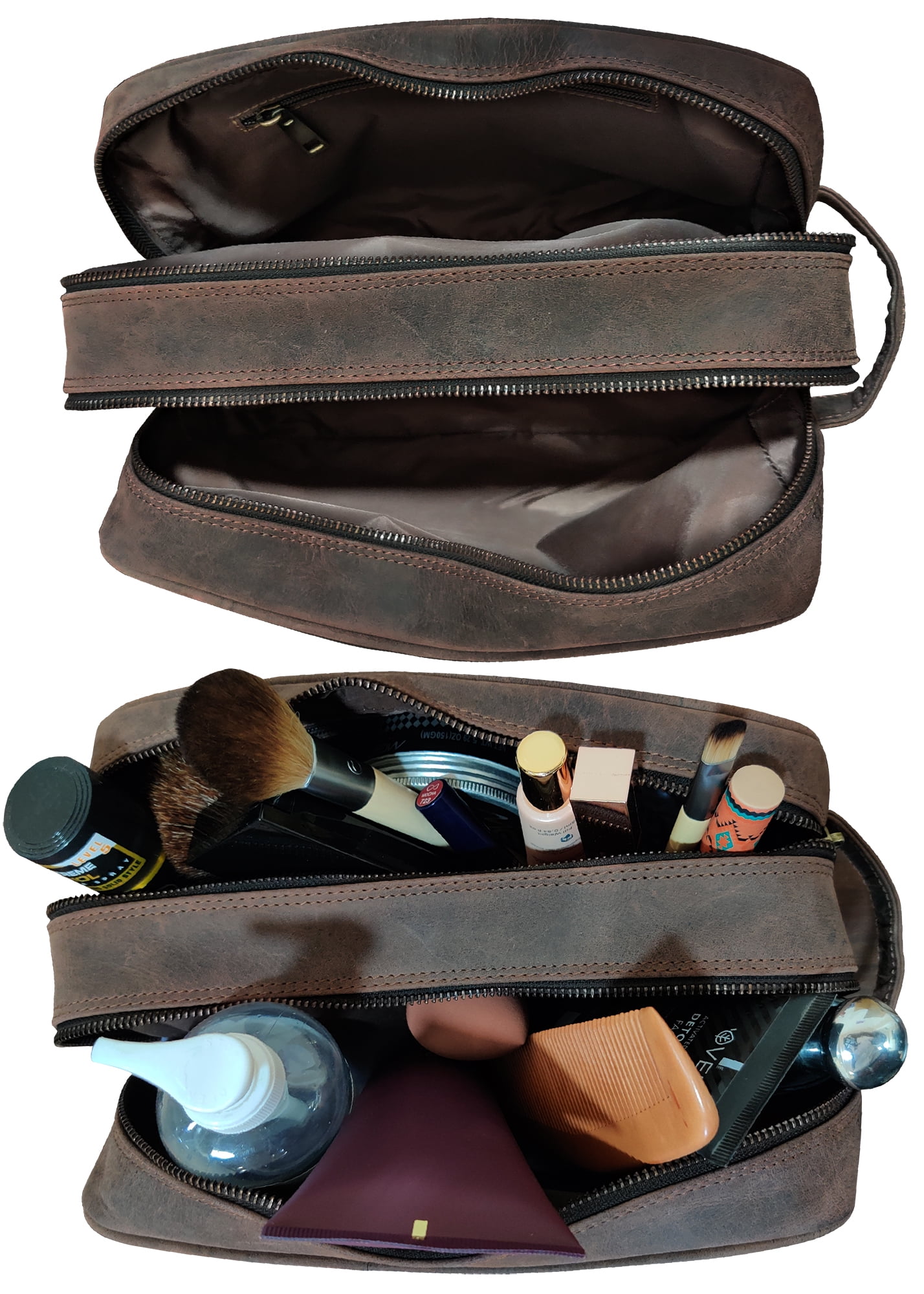 Leather Toiletry Bag for Men Women Hygiene Organizer Travel Dopp Shaving Kit Cosmetic Makeup Bag by Rustic Town