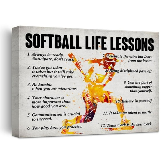 Softball Poster Canvas Wall Art for Home Bedroom Decor, Positive Baseball Life Lessons Canvas Print Painting, Gifts for Softball Lovers Women