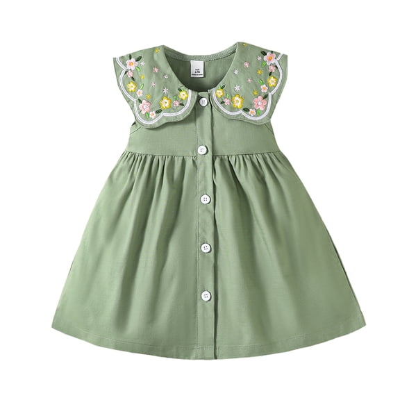 9 Months Baby Girls Dress Infant Girls Summer Sleeveless Dress 12 Months Girls Embroidering Collar Solid Color Dress Green