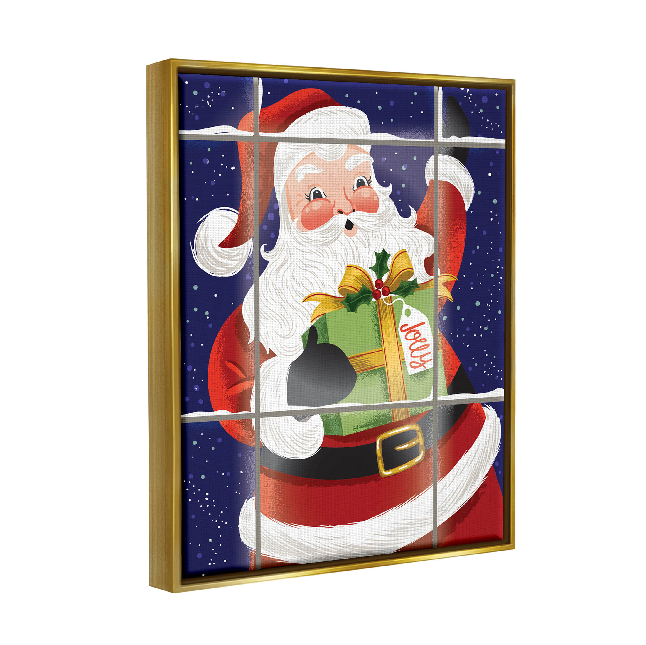 Stupell Industries Vintage Jolly Santa Window Graphic Art Metallic Gold Floating Framed Canvas Print Wall Art, Design by Arrolynn Weiderhold