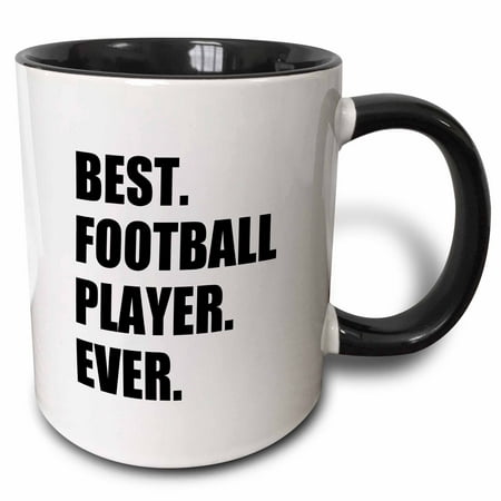 3dRose Best Football Player Ever - fun gift for soccer or American football - Two Tone Black Mug,