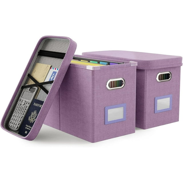 File Organizer Box File Box for Letter Size Files Storage Hanging File Folder Organizer with Mesh Pocket on Lid Portable Filing Box with Handle for Office/Home/School( )