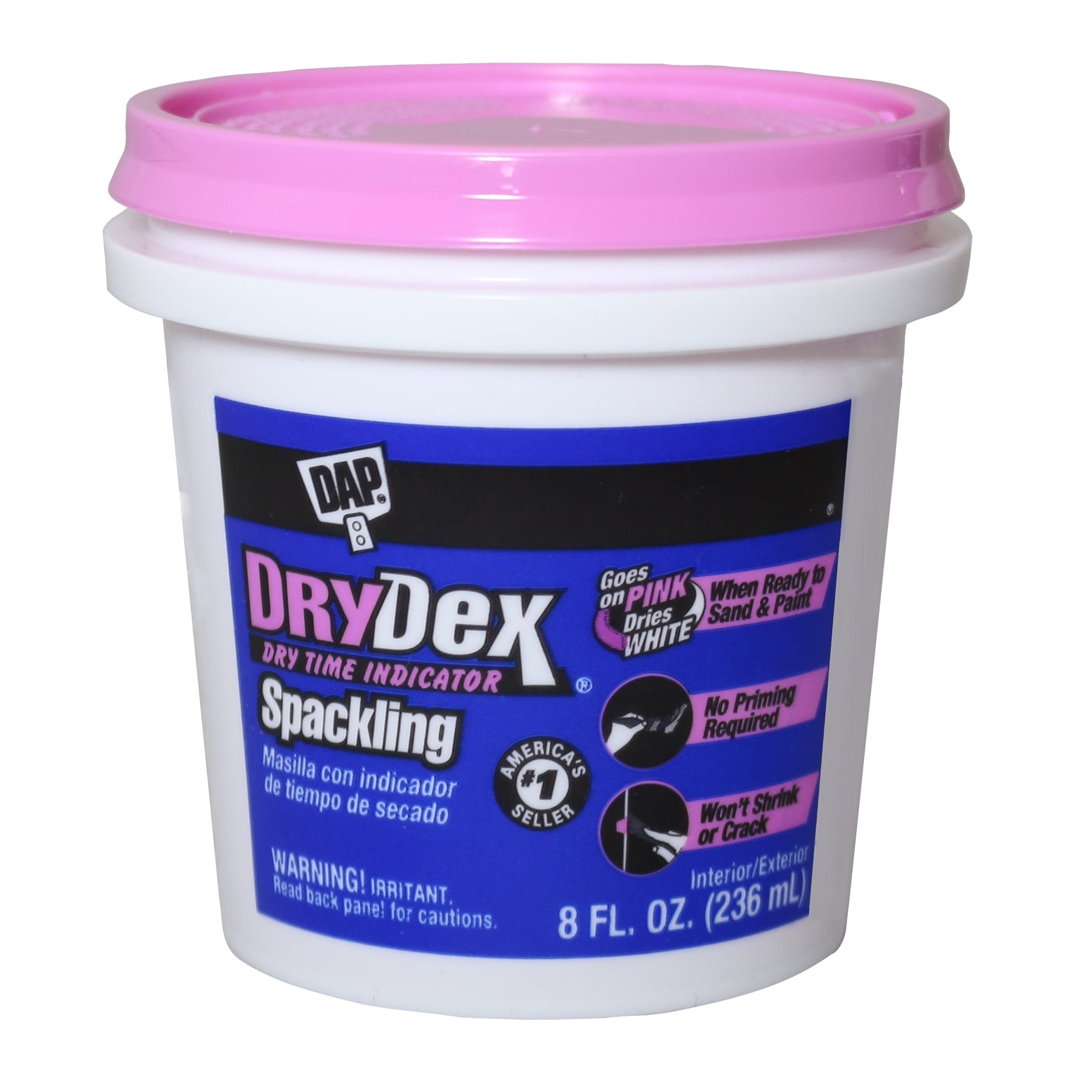 DAP DryDex Spackle, 8 oz Dry Time Indicator Spackling Paste repairs holes and cracks in dry wall, plaster, wood, and stone