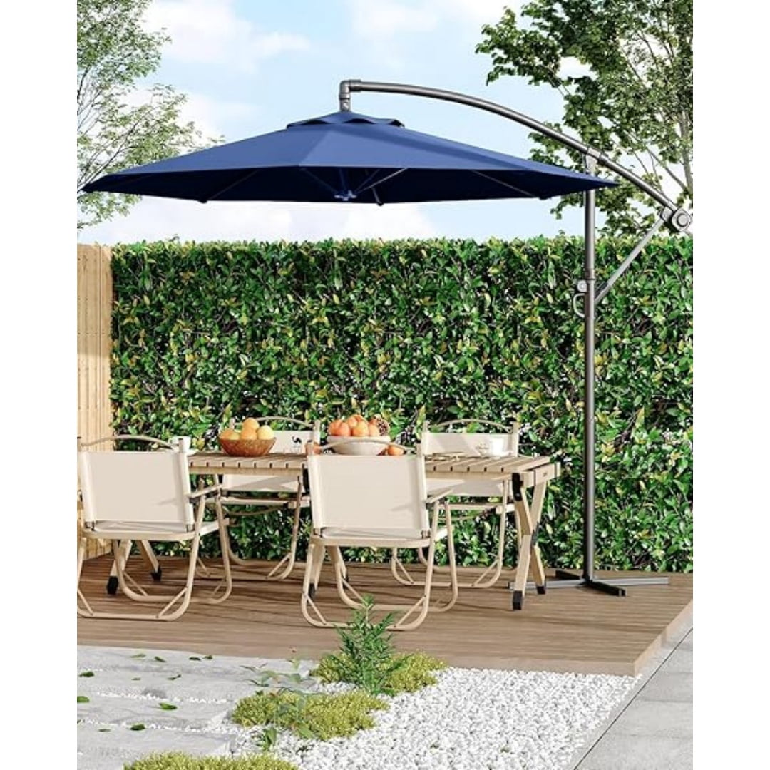 10FT Cantilever Patio Umbrella with Heavy-Duty Cross Base, Outdoor Offset Market Umbrella with Infinite Tilt & Easy Crank Lift – Waterproof, UV-Resistant, Wind-Resistant, Sturdy Aluminum Pole