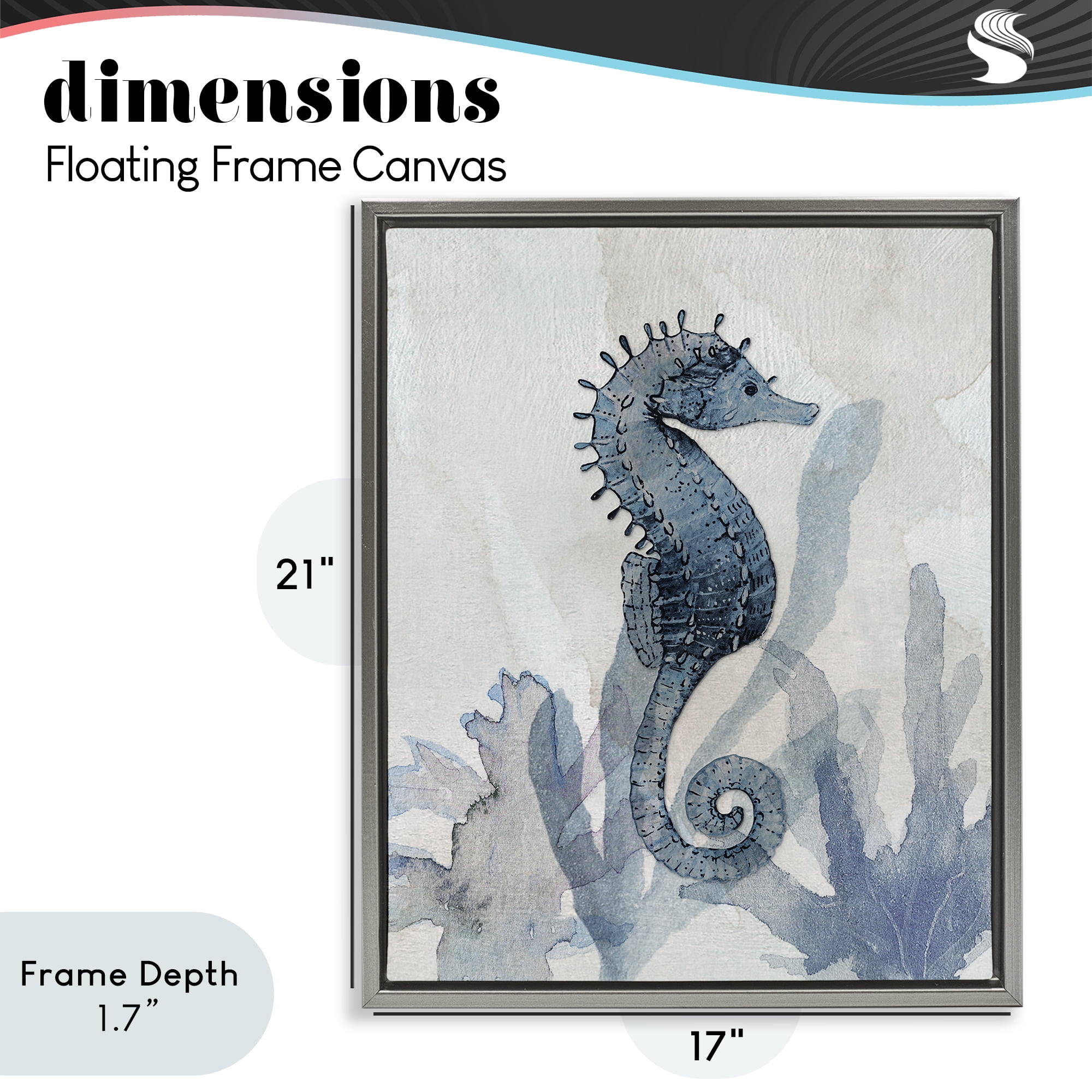 Stupell Industries Seahorse & Seaweed Impressions Gray Framed Floater Canvas Wall Art, design by Susan Jill