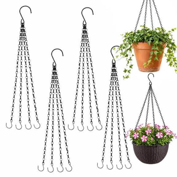 Plumilo 23-Inch Iron Hanging Plant Chains (Pack of 4) — Chains for Hanging Flower Pots and Baskets (Black)