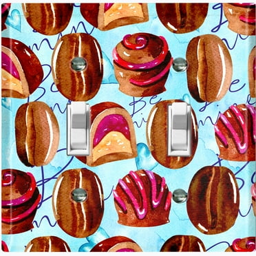 Metal Light Switch Wall Plate Outlet Cover (Coffee Mocha Candy Bean Toffee Swirl Teal Heart - Double Toggle)