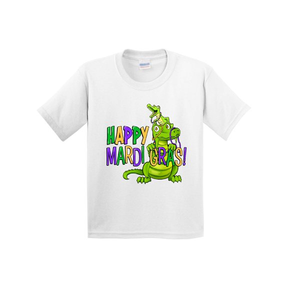 Inktastic Happy Mardi Gras Big and Little Alligators with Beads Youth T-Shirt