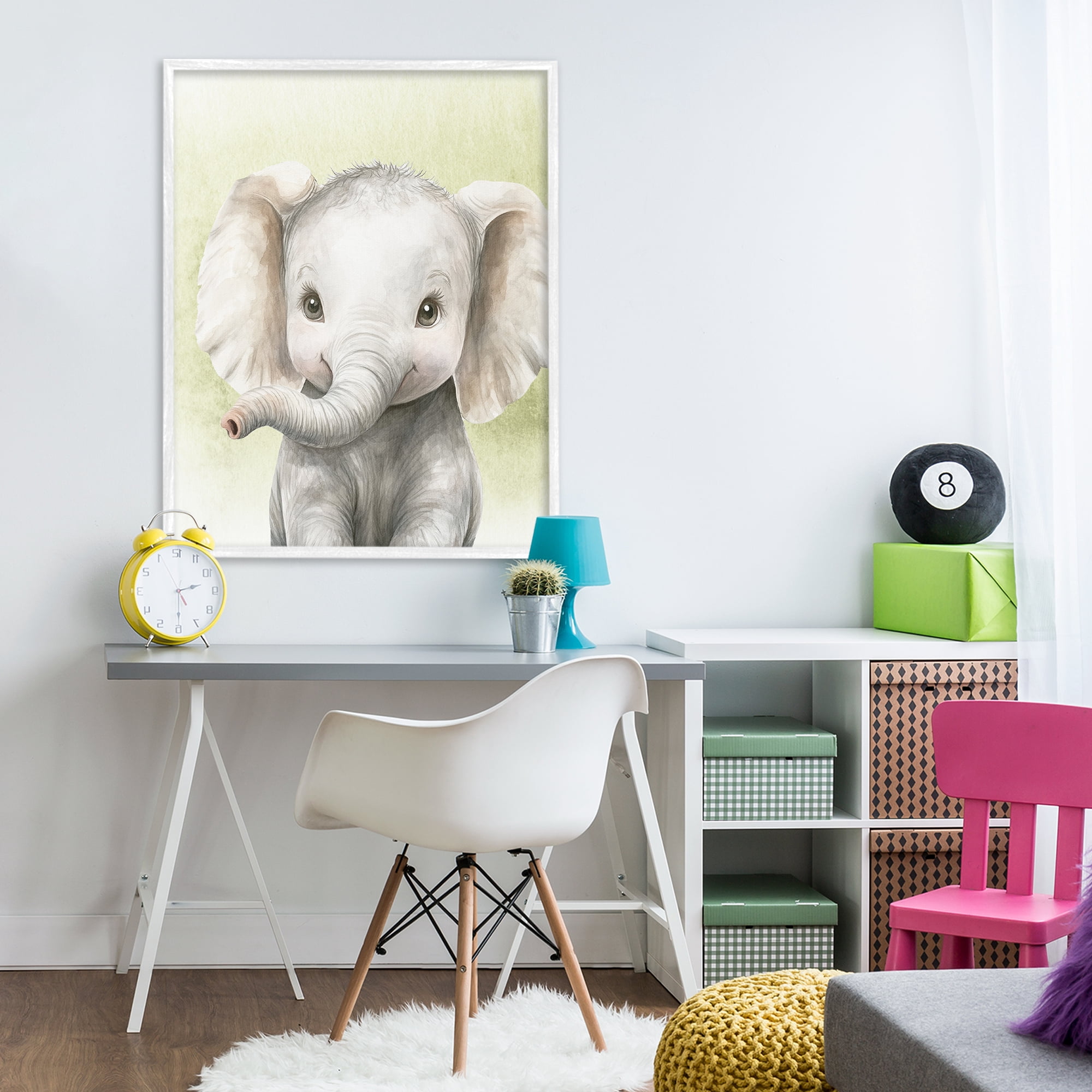 Stupell Industries Jungle Friends Baby Elephant White Framed Giclee Art, design by Christine Simpson Art