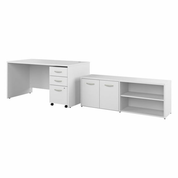 Studio C 60W Desk with Storage and Drawers in White - Engineered Wood