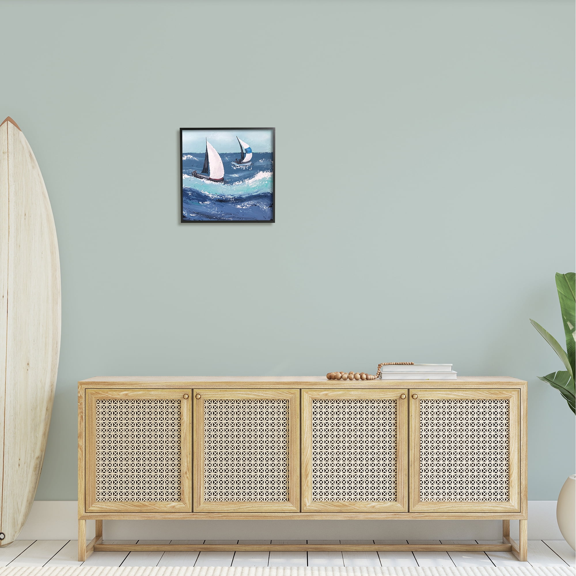Stupell Sailing Sea Waves Splashing Landscape Painting Black Framed Art Print Wall Art