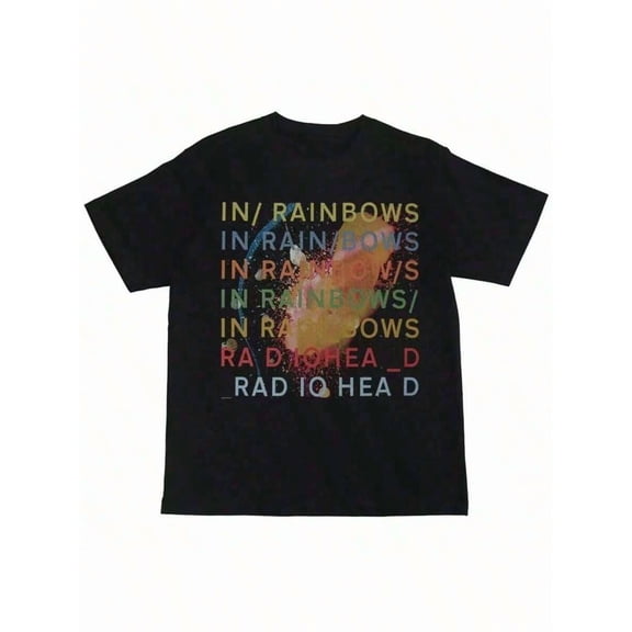Radioheads Rock Band Digital Print American Street Hip Hop Retro Black Short Sleeved T-Shirtstyle Tee T-Shirt Trendssy For Men Tops-Versatile Basic T-Shirts,Basic Crew Neck T-Shirts,Summer - Style