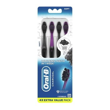 Oral-B Charcoal Toothbrush Soft - Value Pack - 4 ct- Pack of 2
