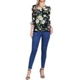 thumbnail image 3 of INSPIRE CHIC Women's Tops 3/4 Sleeves Ruffle Hem Floral Chiffon Shirt Blouses S Black Blue, 3 of 7