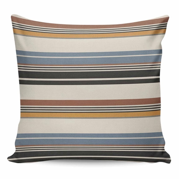 Throw Pillow Covers 18x18 Inch, Brown Blue Striped Decorative Pillow Cases for Couch Sofa Bed, Farmhouse Vintage Stripe Cotton Linen Square Home Decor Pillowcases with Hidden Zipper