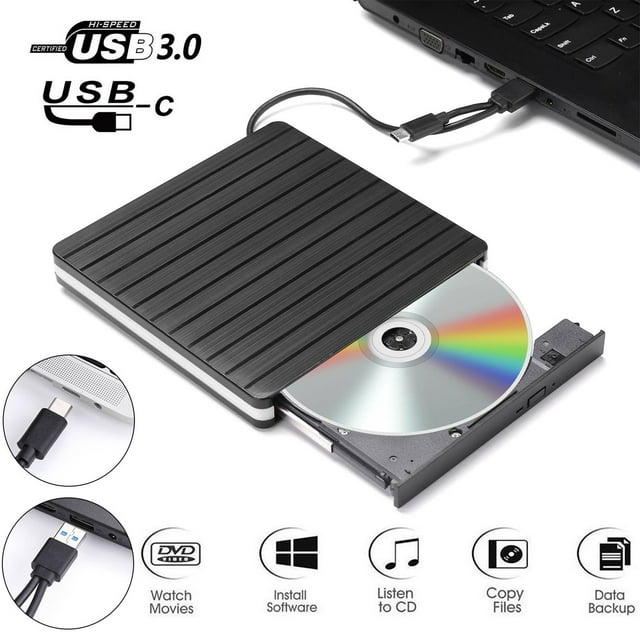 External CD Drive for Laptop, EEEkit USB 3.0 Type C DVD CD Burner