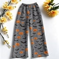 thumbnail image 5 of QWKLEAJ Halloween Pajama Pants Women Spooky Print Lounge Pants Pumpkin Ghost Wide Leg Sleepwear Festive Holiday Loungewear Drawstring Bottoms Plus Size Fleece Halloween Pyjamas, 5 of 6