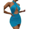 thumbnail image 3 of hirigin Women Mini Bodycon Dress Solid Color Cross Halterneck Cutout Dress Summer Sleeveless Backless Wrapped Hip Dress, 3 of 9