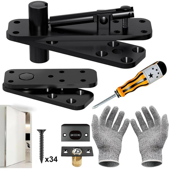 Hinzonek Hidden Door Hinge Pivot, Heavy Duty Stainless Steel Invisible Door Bookcase Hinge Kits, 360° Rotation Swinging Pivot Hinge Device for Secret Door or Concealed Door (Black)