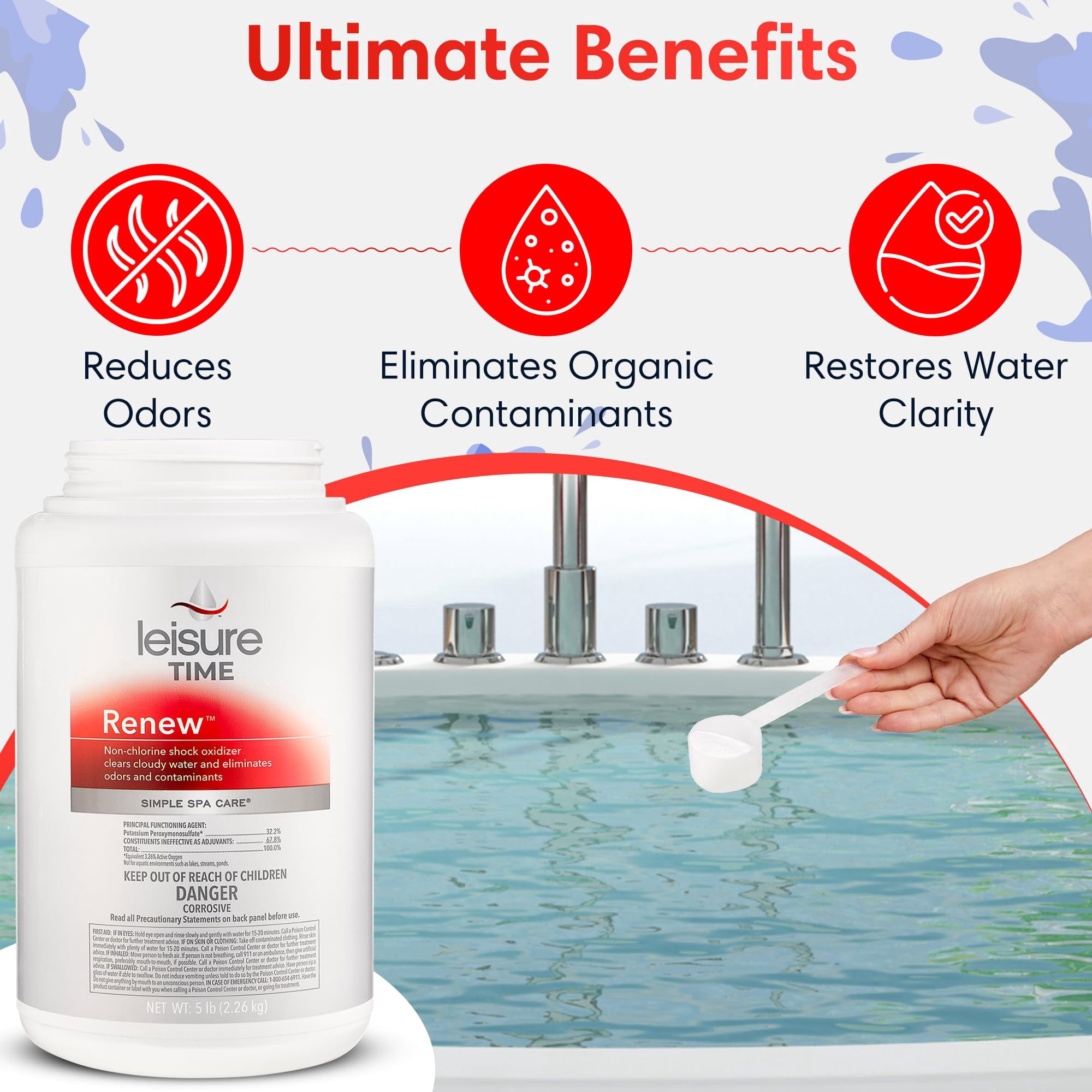 Leisure Time Renew Non-Chlorine Spa Shock Treatment 5 lbs w/ QueBuy Pool Maintenance Log Book