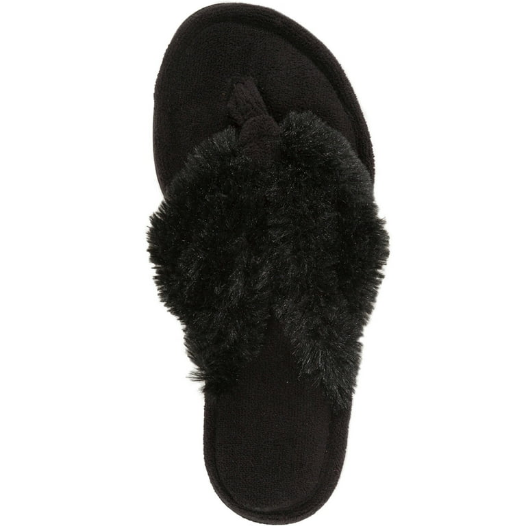 Dearfoams Women s Pile Thong Slippers Black Small 5 6 Walmart