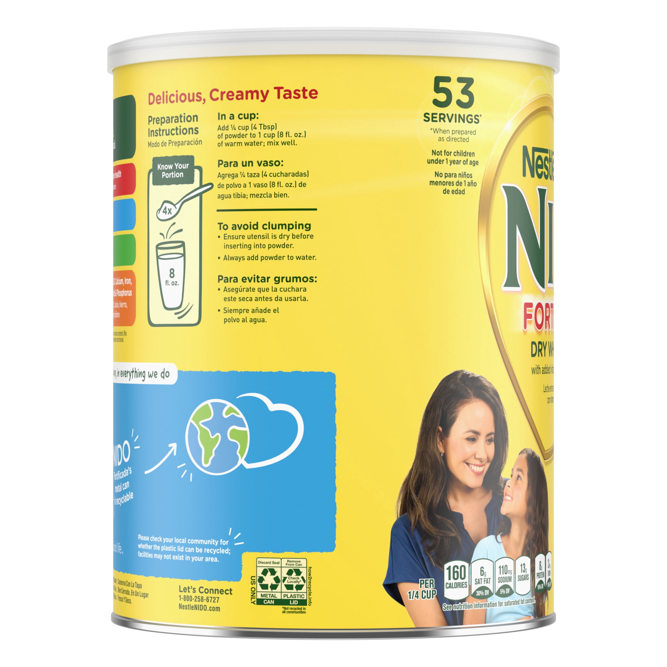 NIDO Fortificada Dry Whole Milk Powder with Vitamins A, C, D, Iron & Calcium, 56.4 oz Canister