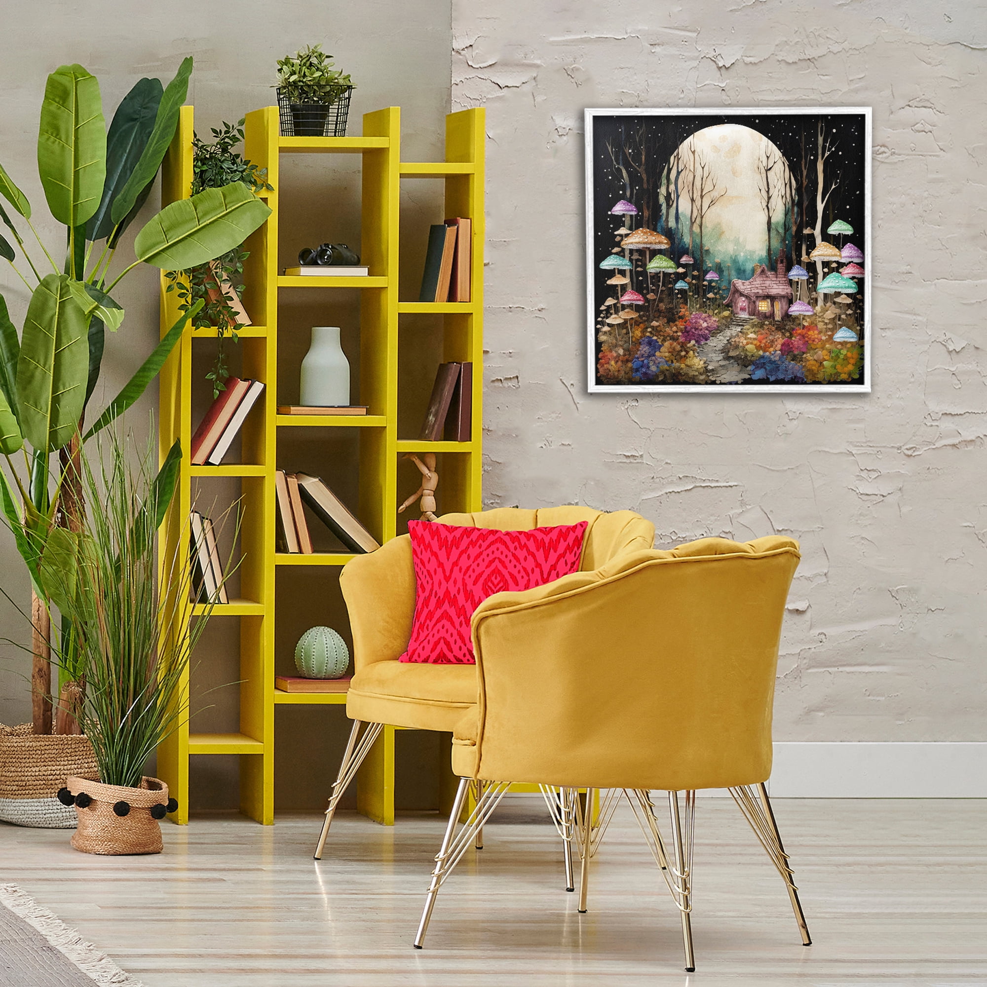 Stupell Industries Quirky Mushroom Forest Landscape & Nature Painting White Framed Art Print Wall Art, 24 x 24