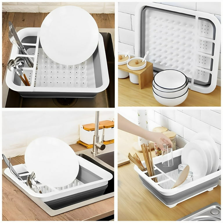 Mlfire Collapsible Dish Drying Rack with Drainer Board Foldable Dish Drainer Dinnerware Organizer Space Saving Kitchen Storage Tray for Kitchen RV