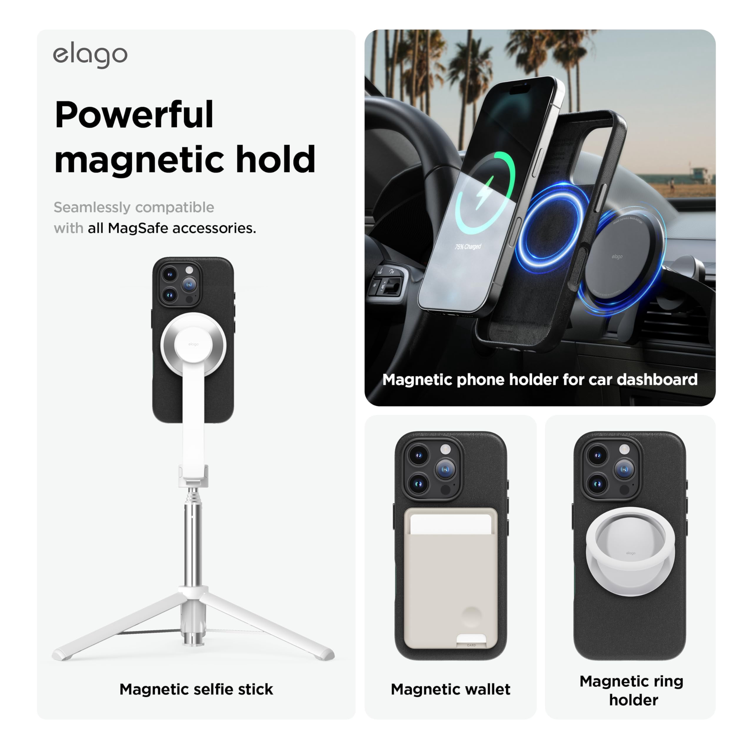 elago Magnetic Leather Case Compatible with iPhone 16 Pro Case, Compatible with All MagSafe Accessories, 6.3 inch - Built-in Magnets, Vegan Leather, Shockproof, Water-Resistant [Black]