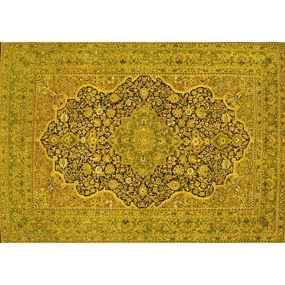 Ahgly Company Machine Washable Indoor Rectangle Persian Yellow Traditional Area Rugs, 5' x 7'