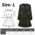 thumbnail image 2 of Minivestido de lunares con volantes y cuello en V de manga larga de primavera y verano, informal y suelto, verde, L, 2 of 8
