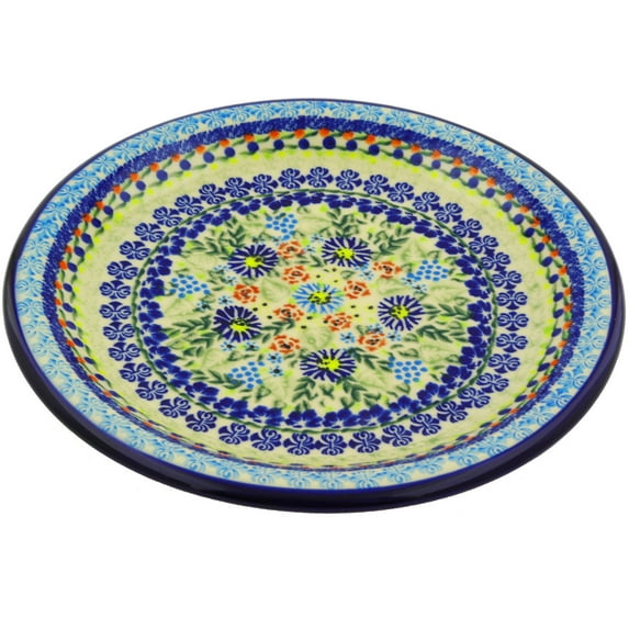 Polish Pottery 10¼-inch Lunch Plate (Flor-de-lis Theme) Signature UNIKAT Hand Painted in Boleslawiec, Poland + Certificate of Authenticity