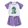 thumbnail image 2 of ATOGUTA Size 1-12 Years Toddler Boy Sets Kids Short Sleeve Top T-Shirt & Shorts Dinosaur Clothing Sets Purple, 2 of 5