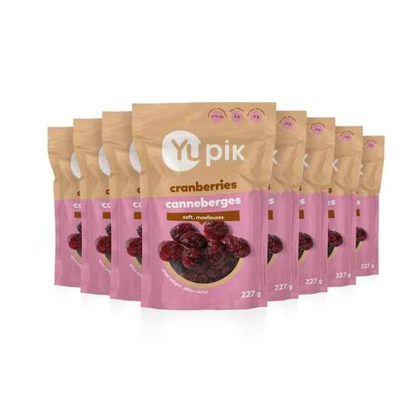 Yupik Dried Cranberries, Gluten-Free, Kosher, High-Quality Dried Fruits, Whole Cranberries, Lightly Sweetened, Healthy Snacks, 8 Count, 227 g