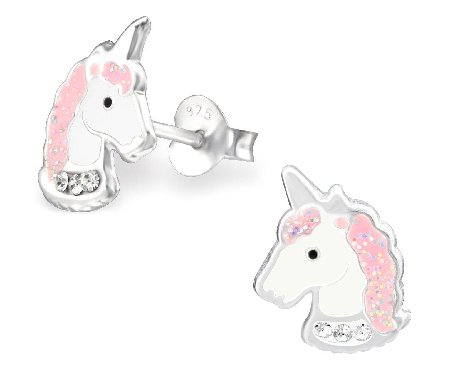 Girls Ladies 925 Sterling Silver Lilac Unicorn Kawaii Stud Earrings Horse Boxed