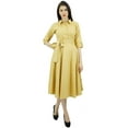 thumbnail image 4 of Bimba Women's 3/4 Sleeve Linen Collar Neck Solid Flared Shirt Dress with Side Pockets, 4 of 9