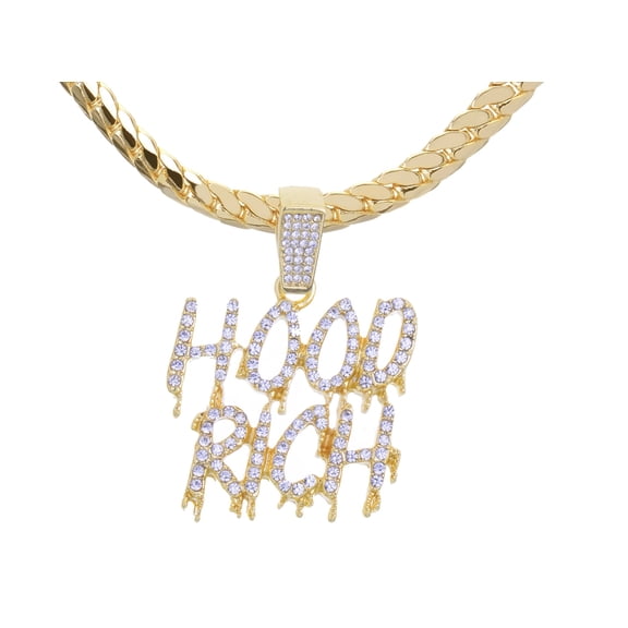 Hood Rich Pendant Gold Tone 20" Miami Cuban Chain Necklace MCP 1417 G