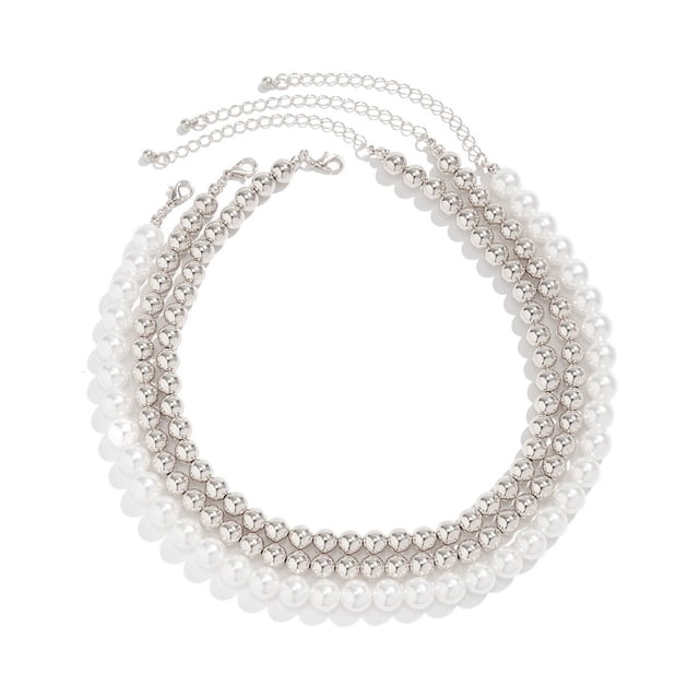 LYMAYTER Collier Ras du Cou en Fausse Perle 3 Pcs/ensemble pour Femmes - Multi-Couches, Faux Perle, Ajustable-Cyclable