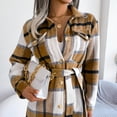 thumbnail image 6 of Women Plaid Coat with Waist Belt Thickened Long Sleeve Button Down Jacket for Autumn Winter Khaki S, 6 of 8