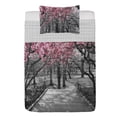 thumbnail image 1 of NYC Reversible Bedspread Set, Blossoms in Central Park Landscape Cherry Trees Forest Spring Season Picture, Pillow Shams & Comforter Microfiber Bedding Set, 3 Sizes, Magenta Grey, by Ambesonne, 1 of 4